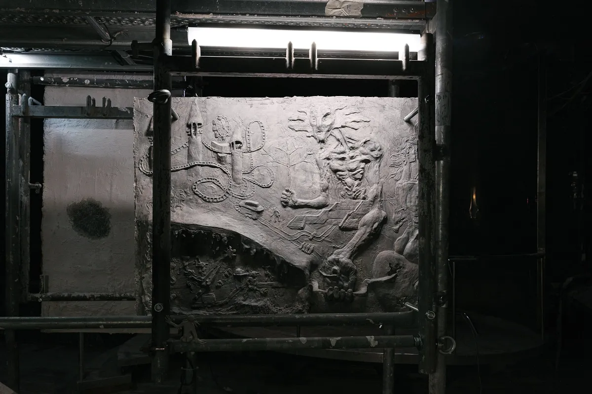 Sculptural mural from TASE'24 graduation exhibition by Zody Burke for Trickster Magazine